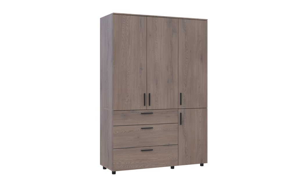 Kleiderschrank Doros Thorn Cremona Cannolo 3 Türen 3 Schubladen Kleiderstange 135x51,6x200 (44900477)