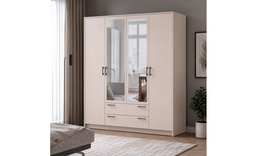 Kleiderschrank Doros Rondi mit Drehtüren mit Spiegel Kaschmir 4 Türen 160x52x195 (80738478)