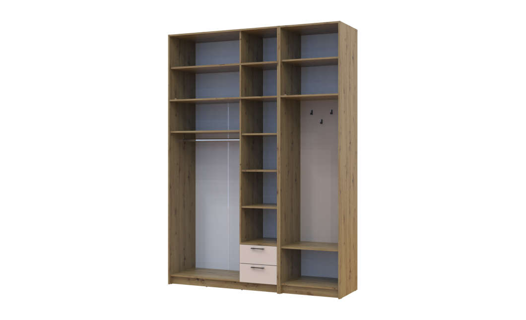 Kleiderschrank Doros Rondi mit Kleiderstange und hohem Oberschrank Artisan Eiche/Kaschmir 3 Türen 181x52x260 (42005288)