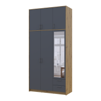Kleiderschrank Doros Rondi mit Drehtüren mit Oberschrank und Spiegel Artisan Eiche / Graphitgrau 3 Türen 121x52x260 (42005190)