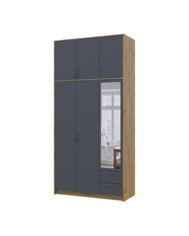 Kleiderschrank Doros Rondi mit Drehtüren mit Oberschrank und Spiegel Artisan Eiche / Graphitgrau 3 Türen 121x52x260 (42005190)