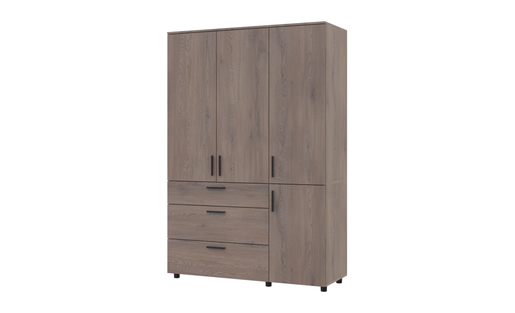 Kleiderschrank Doros Thorn Cremona Cannolo 3 Türen 3 Schubladen Kleiderstange 135x51,6x200 (44900477)