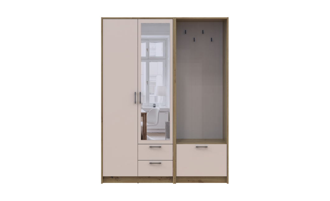 Kleiderschrank Doros Rondi mit Kleiderstange und Spiegel Artisan Eiche/Kaschmir 2 Türen 142x52x195 (42005270)