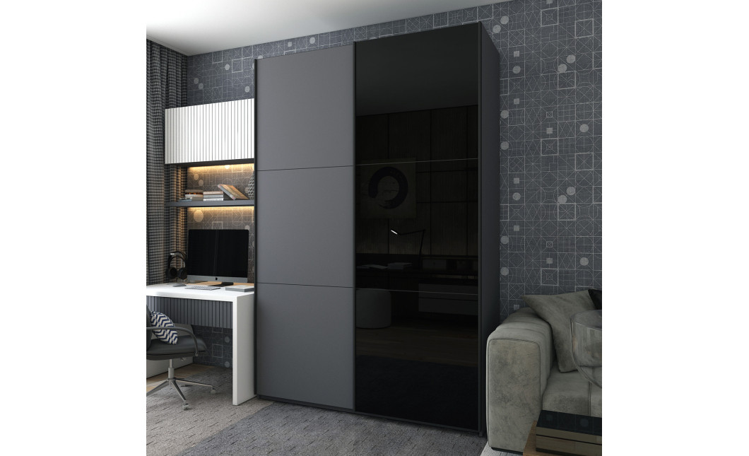 Kleiderschrank Doros G-Caiser Schiebetüren Graphitgrau Schwarz mit Spiegel 180x60x240 (42005091)