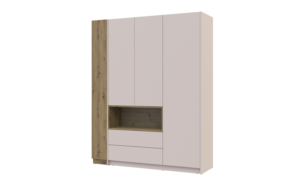 Kleiderschrank Doros Dale mit Drehtüren, offenen Regalen und Oberschrank Kaschmir / Artisan Eiche 3 Türen 178x52x220 (42005157)