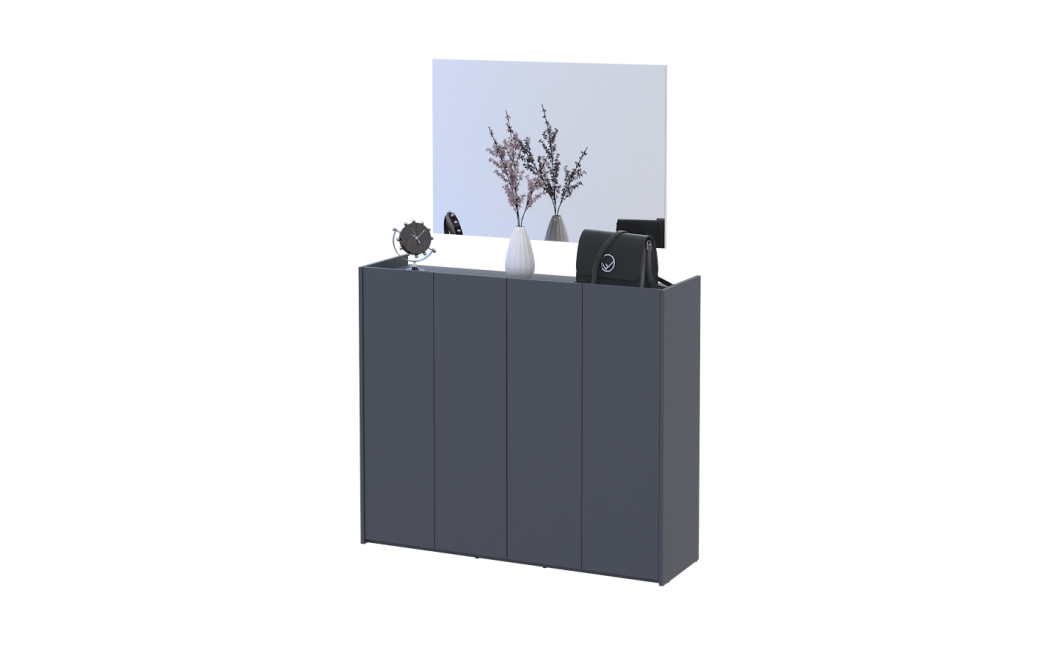 Schuhschrank Doros Kassel mit Spiegel Graphit 4 Türen 128×40×110 (42005498)