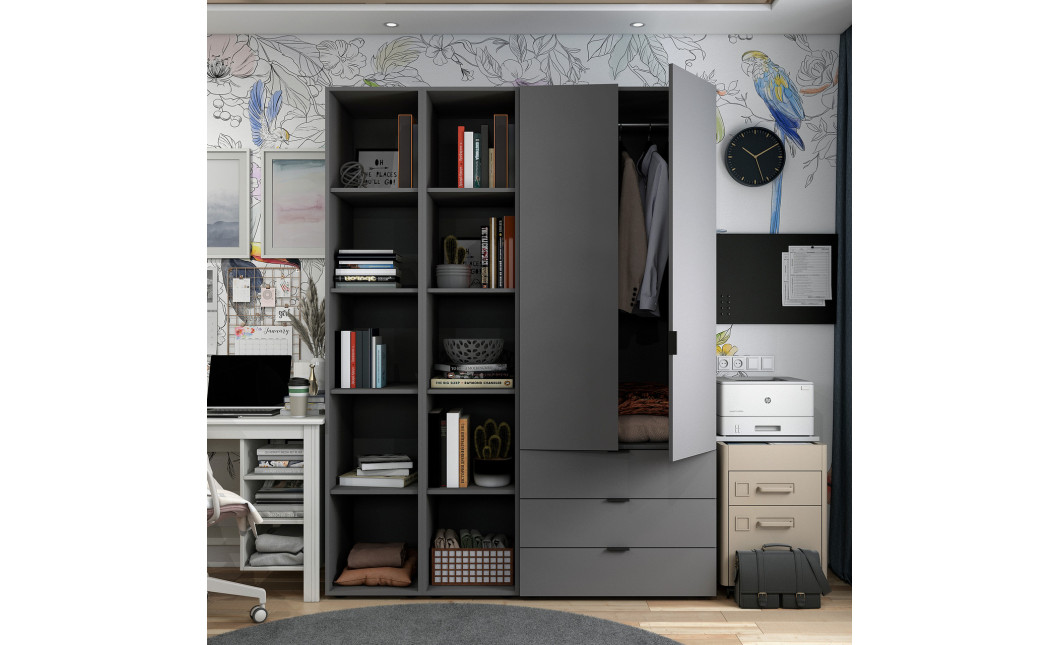 Kleiderschrank Doros Gelar Graphitgrau 2 Türen mit 2 offenen Regalböden 153,9x49,5x203,4 (42005055)