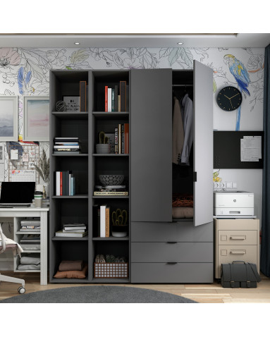Kleiderschrank Doros Gelar Graphitgrau 2 Türen mit 2 offenen Regalböden 153,9x49,5x203,4 (42005055)