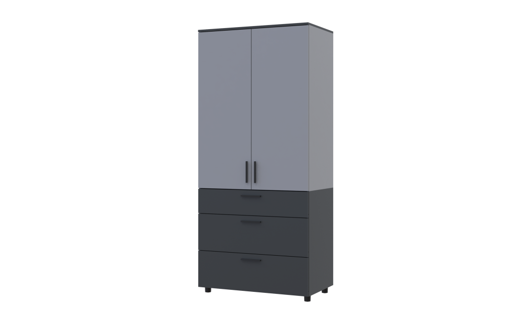 Kleiderschrank Doros Thorn Anthrazit/Grau 2 Türen 3 Schubladen Böden 90x51,6x200 (44900474)