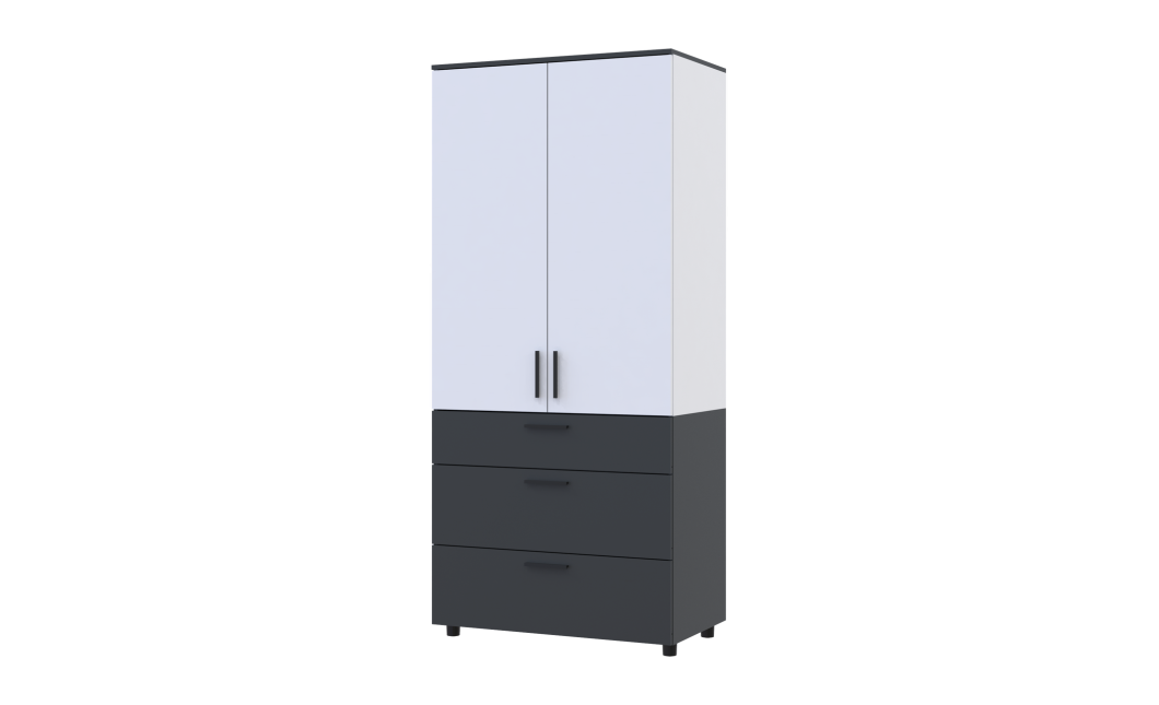 Kleiderschrank Doros Thorn Anthrazit/Weiß 2 Türen 3 Schubladen Böden 90x51,6x200 (44900470)