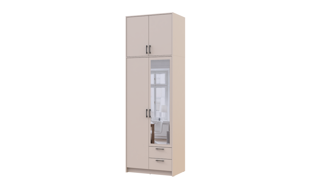 Kleiderschrank Doros Rondi mit Drehtüren mit Oberschrank und Spiegel Kaschmir 2 Türen 82x52x260 (80738483)