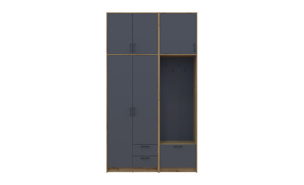 Drehtürenschrank Doros Rondi mit Kleiderstange und hohem Oberschrank Artisan Eiche/Graphitgrau 2 Türen 142x52x260 (42005277)