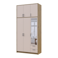 Kleiderschrank Doros Rondi mit Drehtüren mit Oberschrank und Spiegel Artisan Eiche / Kaschmir 3 Türen 121x52x260 (42005196)