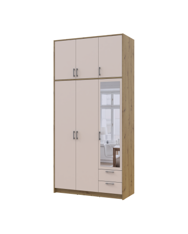 Kleiderschrank Doros Rondi mit Drehtüren mit Oberschrank und Spiegel Artisan Eiche / Kaschmir 3 Türen 121x52x260 (42005196)