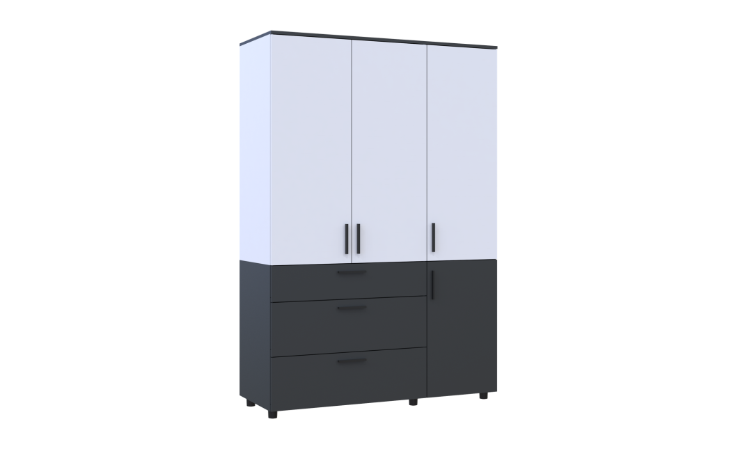 Kleiderschrank Doros Thorn Anthrazit/Weiß 3 Türen 3 Schubladen Böden 135x51,6x200 (44900518)