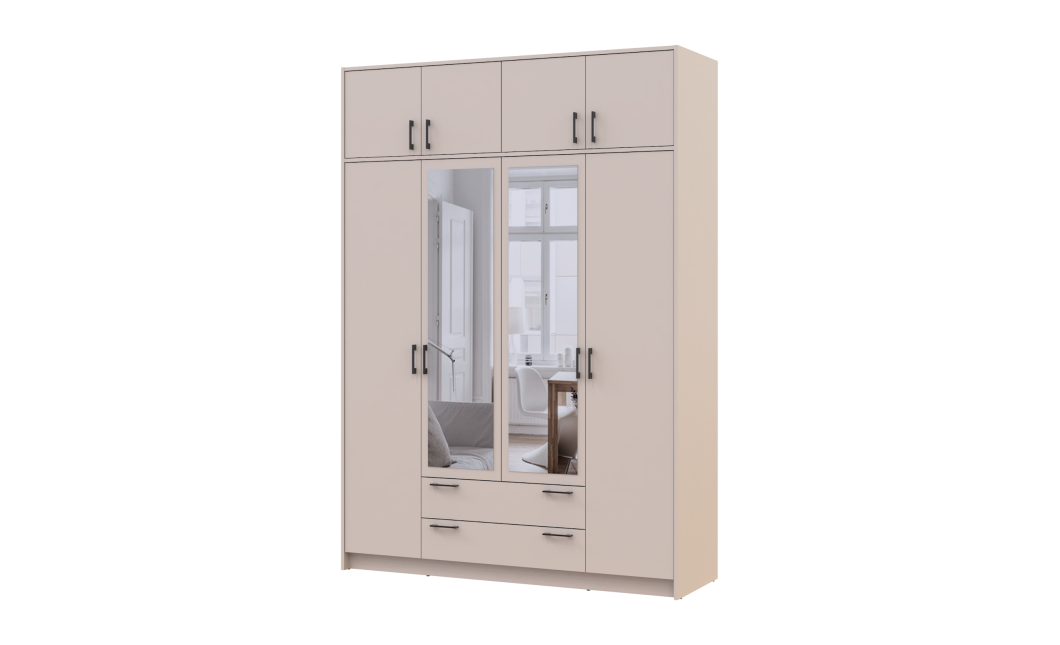 Kleiderschrank Doros Rondi mit Drehtüren mit Oberschrank und Spiegel Kaschmir 4 Türen 160x52x236 (80738480)