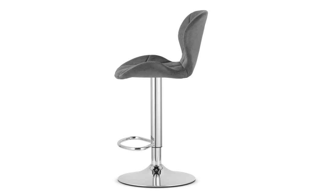 Hocker WEST – grauer Samt / verchromtes Gestell