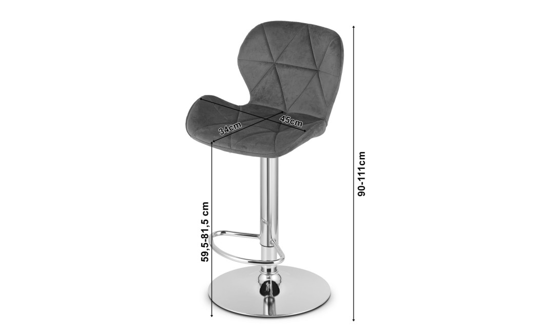 Hocker WEST – grauer Samt / verchromtes Gestell