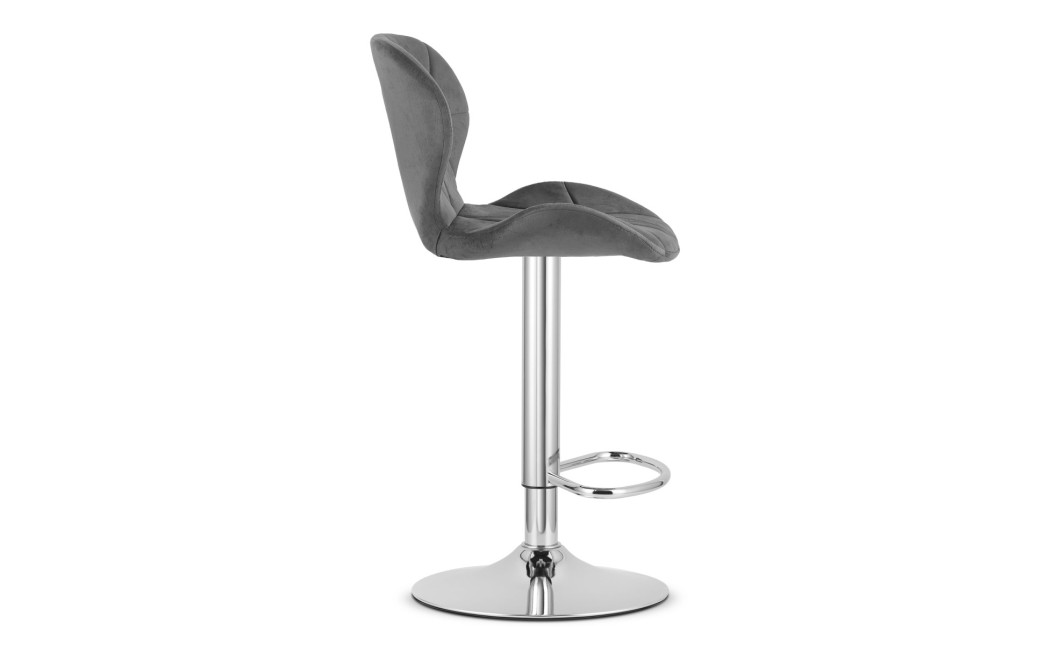 Hocker WEST – grauer Samt / verchromtes Gestell