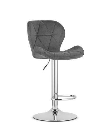 Hocker WEST – grauer Samt / verchromtes Gestell