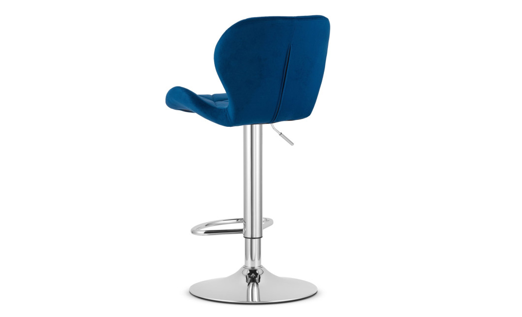 Hocker WEST – dunkelblauer Samt / verchromtes Gestell