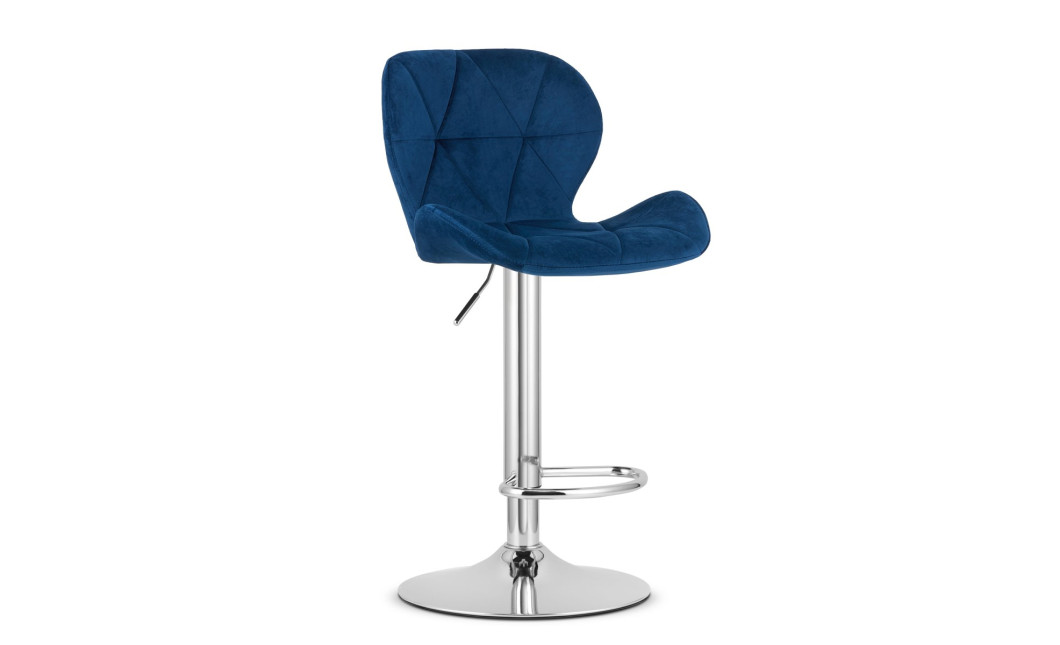 Hocker WEST – dunkelblauer Samt / verchromtes Gestell