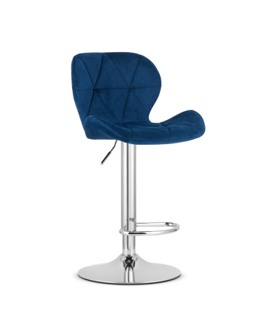 Hocker WEST – dunkelblauer Samt / verchromtes Gestell