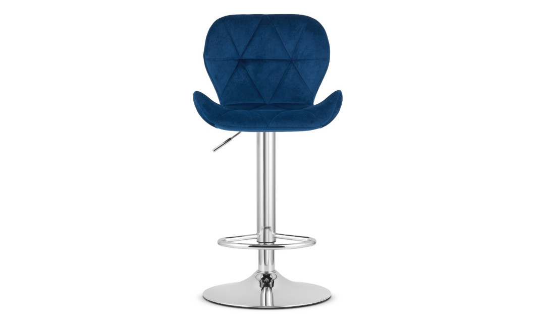 Hocker WEST – dunkelblauer Samt / verchromtes Gestell