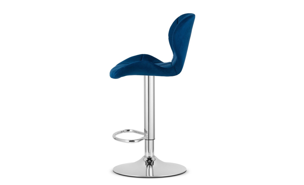 Hocker WEST – dunkelblauer Samt / verchromtes Gestell