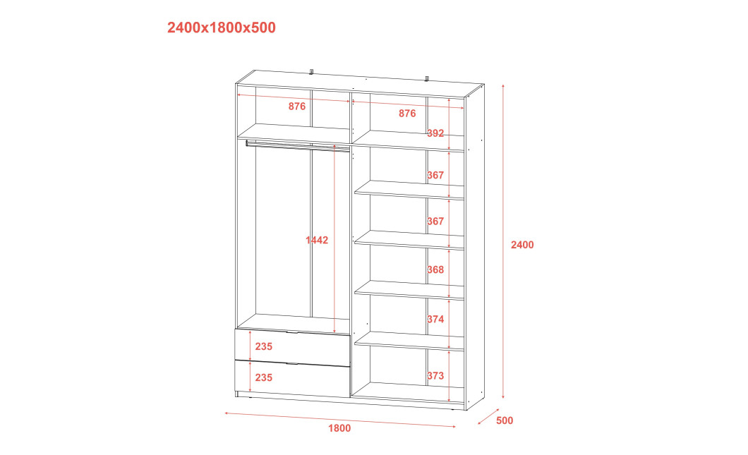 Kleiderschrank Doros Lukas mit Drehtüren Graphitgrau 180x50x240 (80736288)