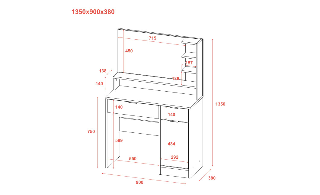 Schminktisch Doros Estelle 90x38x135 (41516050)