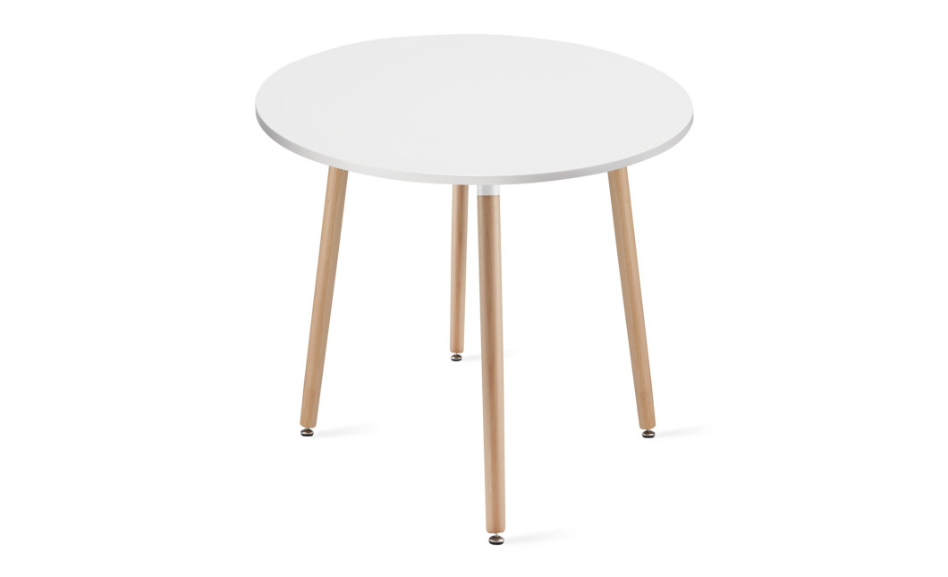 Essgruppe: Runder Tisch KAMI 80 cm Weiß / Beine in Holzfarbe + 2 Stühle MARK Schwarz (100831339)