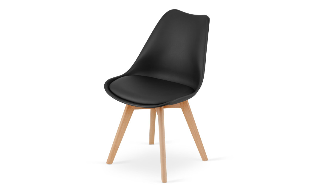 Essgruppe: Runder Tisch KAMI 80 cm Weiß / Beine in Holzfarbe + 2 Stühle MARK Schwarz (100831339)