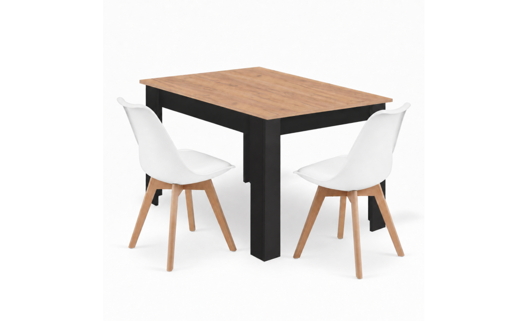 Essgruppe: Tisch NP 120x80 Craft / Schwarz + 2 Stühle MARK Weiß (100408162)
