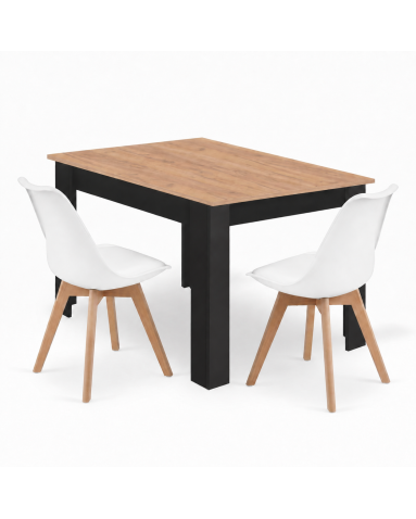 Essgruppe: Tisch NP 120x80 Craft / Schwarz + 2 Stühle MARK Weiß (100408162)