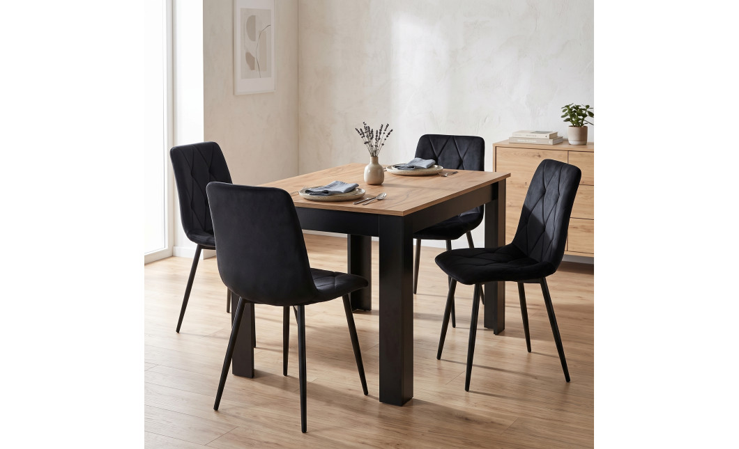 Essgruppe: Tisch NP 120x80 Craft / Schwarz + 4 Stühle LIBRA Schwarzer Samt / Schwarze Beine (100408835)