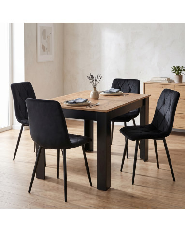Essgruppe: Tisch NP 120x80 Craft / Schwarz + 4 Stühle LIBRA Schwarzer Samt / Schwarze Beine (100408835)