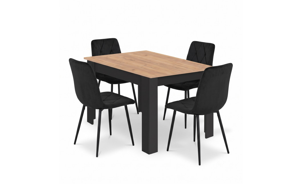 Essgruppe: Tisch NP 120x80 Craft / Schwarz + 4 Stühle LIBRA Schwarzer Samt / Schwarze Beine (100408835)