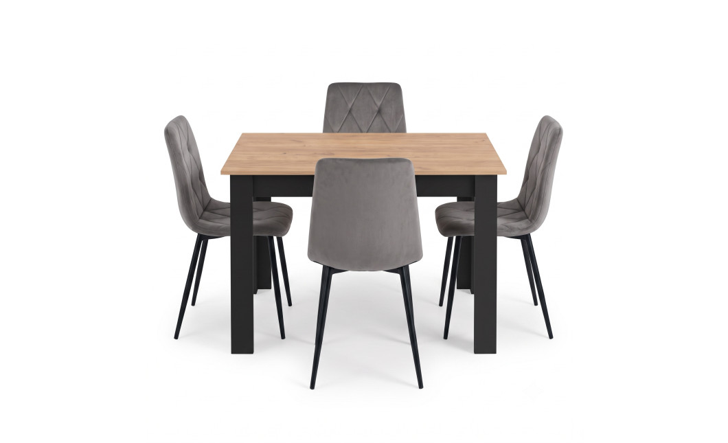 Essgruppe: Tisch NP 120x80 Craft / Schwarz + 4 Stühle LIBRA Dunkelgrauer Samt / Schwarze Beine (100408331)