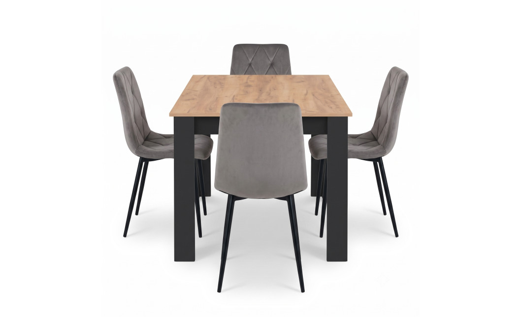 Essgruppe: Tisch NP 120x80 Craft / Schwarz + 4 Stühle LIBRA Dunkelgrauer Samt / Schwarze Beine (100408331)