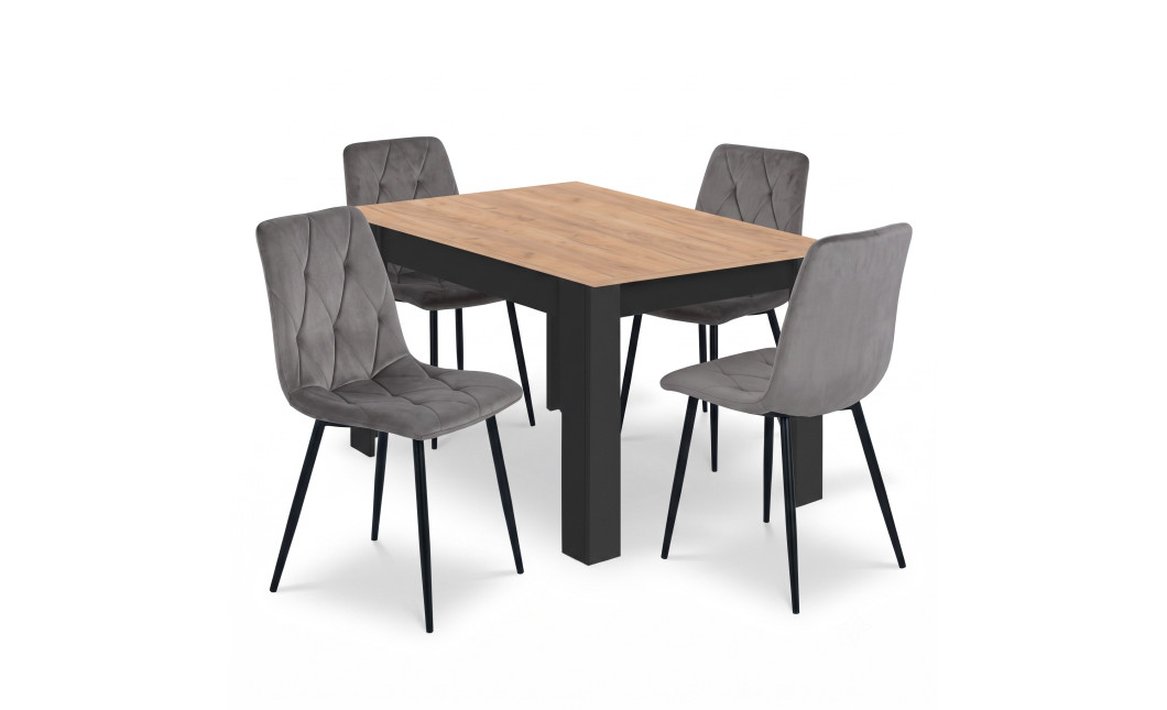 Essgruppe: Tisch NP 120x80 Craft / Schwarz + 4 Stühle LIBRA Dunkelgrauer Samt / Schwarze Beine (100408331)