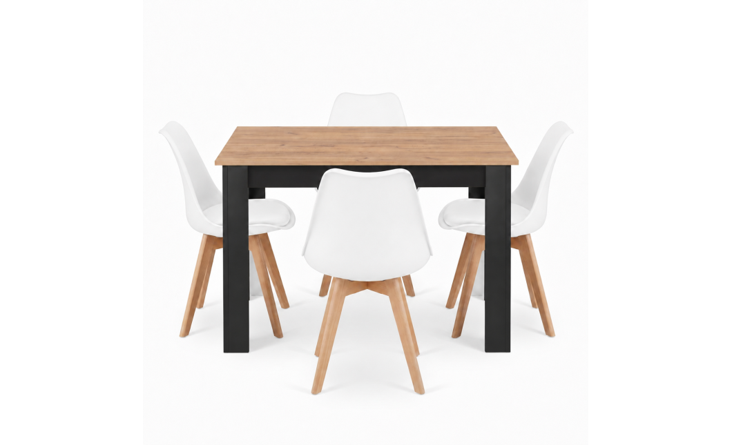 Essgruppe: Tisch NP 120x80 Craft / Schwarz + 4 Stühle MARK Weiß (100408164)