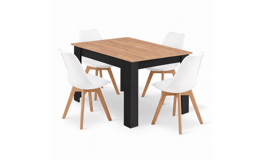 Essgruppe: Tisch NP 120x80 Craft / Schwarz + 4 Stühle MARK Weiß (100408164)