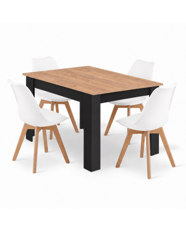 Essgruppe: Tisch NP 120x80 Craft / Schwarz + 4 Stühle MARK Weiß (100408164)