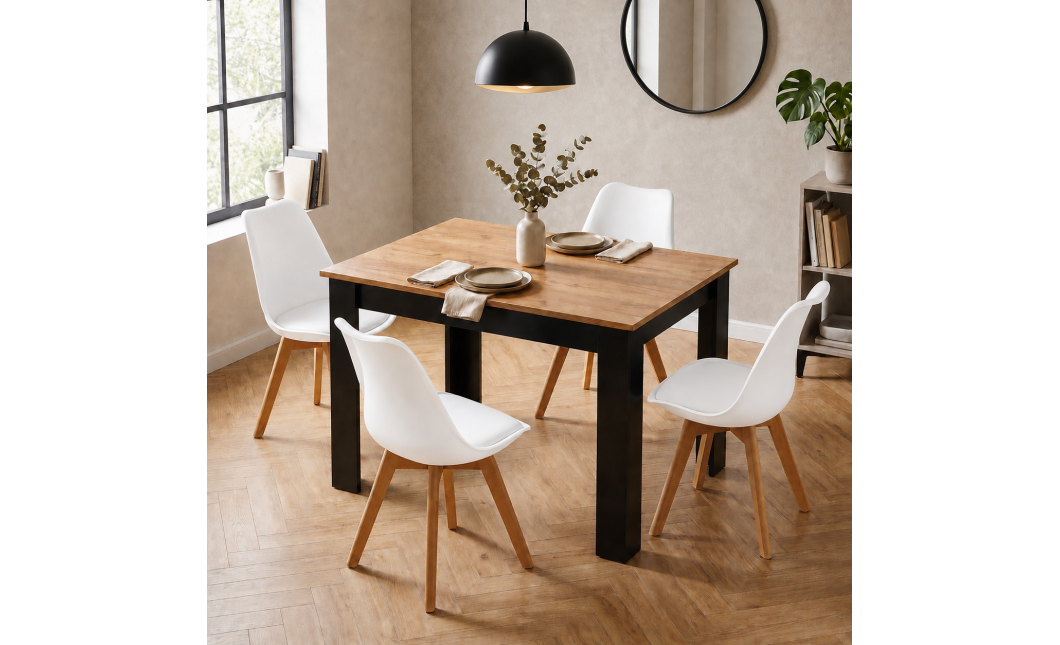 Essgruppe: Tisch NP 120x80 Craft / Schwarz + 4 Stühle MARK Weiß (100408164)