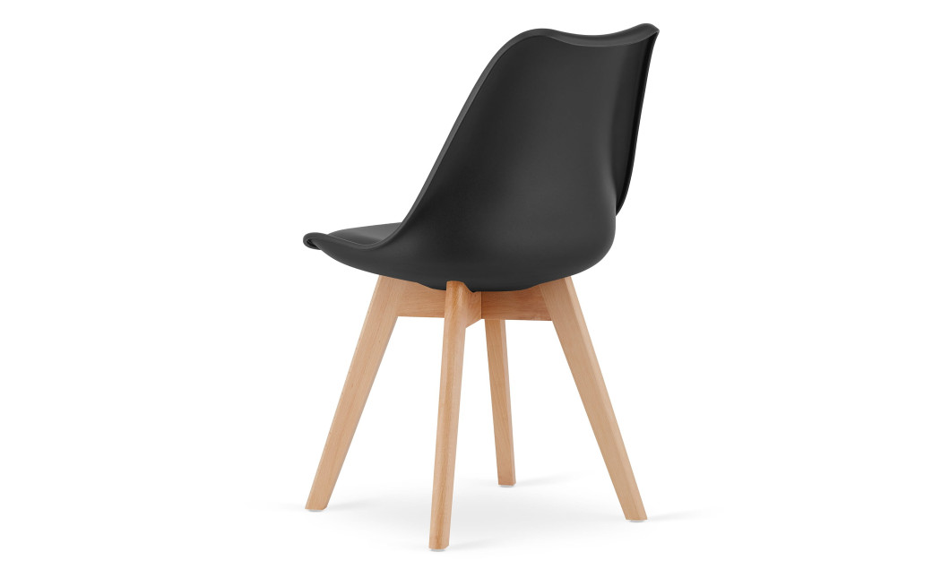 Essgruppe: Runder Tisch KAMI 80 cm Weiß / Beine in Holzfarbe + 4 Stühle MARK Schwarz (100831319)