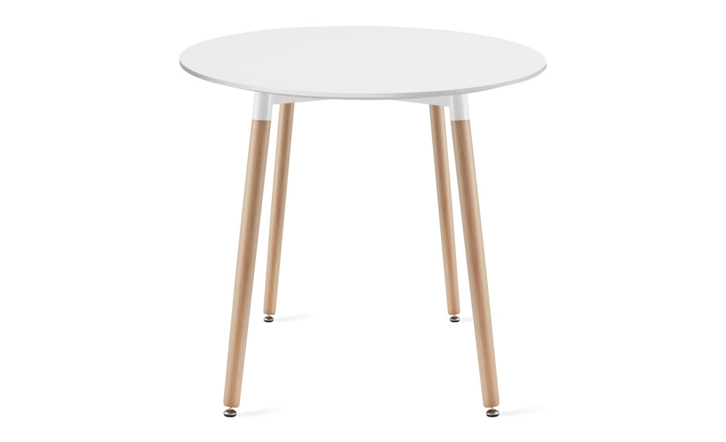 Essgruppe: Runder Tisch KAMI 80 cm Weiß / Beine in Holzfarbe + 4 Stühle MARK Schwarz (100831319)