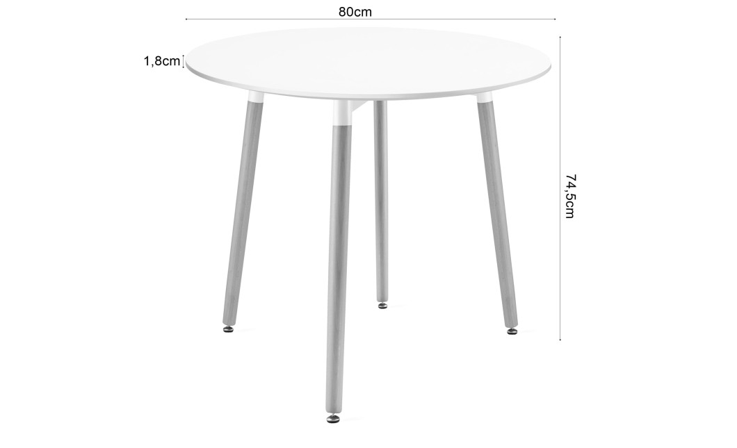 Essgruppe: Runder Tisch KAMI 80 cm Weiß / Beine in Holzfarbe + 4 Stühle MARK Schwarz (100831319)