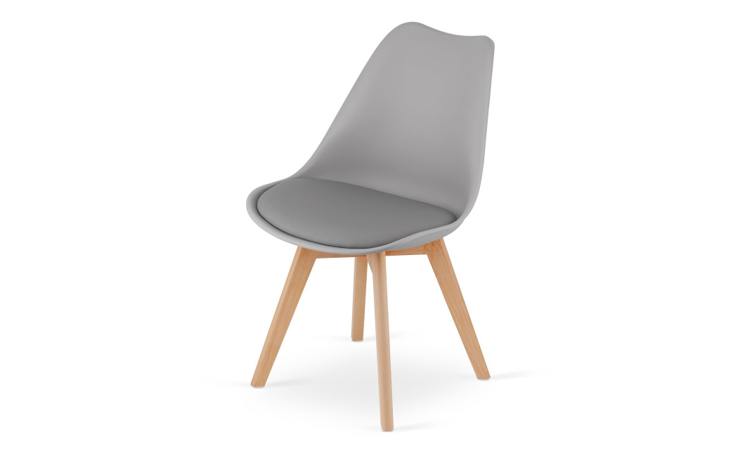 Essgruppe: Runder Tisch KAMI 80 cm Weiß / Beine in Holzfarbe + 4 Stühle MARK Grau (100831317)
