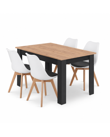 Essgruppe: Tisch NP 120x80 Craft / Schwarz + 4 Stühle MARK Schwarz-Weiß / Naturbeine (100408844)